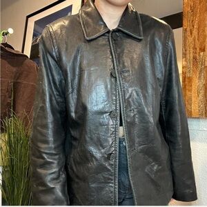 Nine West Black Leather Button-Front Jacket